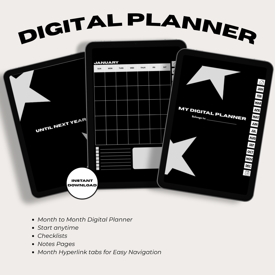 Digital Monthly Labeled Planner with Hyperlinks