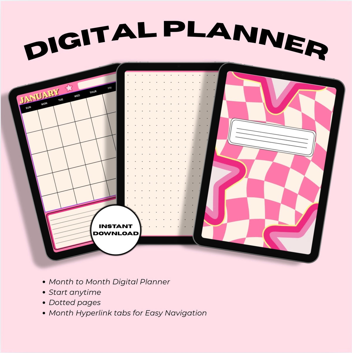 Digital Monthly Undated Planner with Hyperlinks